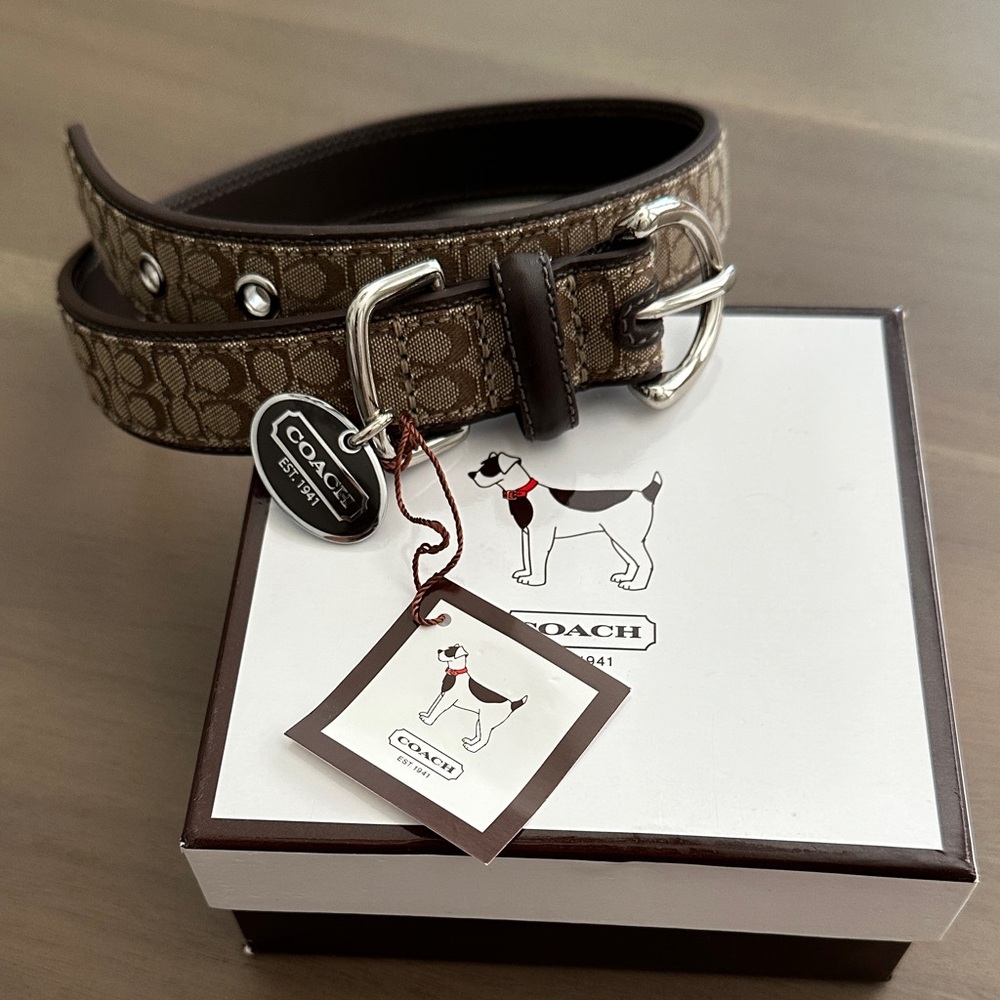 Coach Tan Signature Dog Collar with Silver Accents